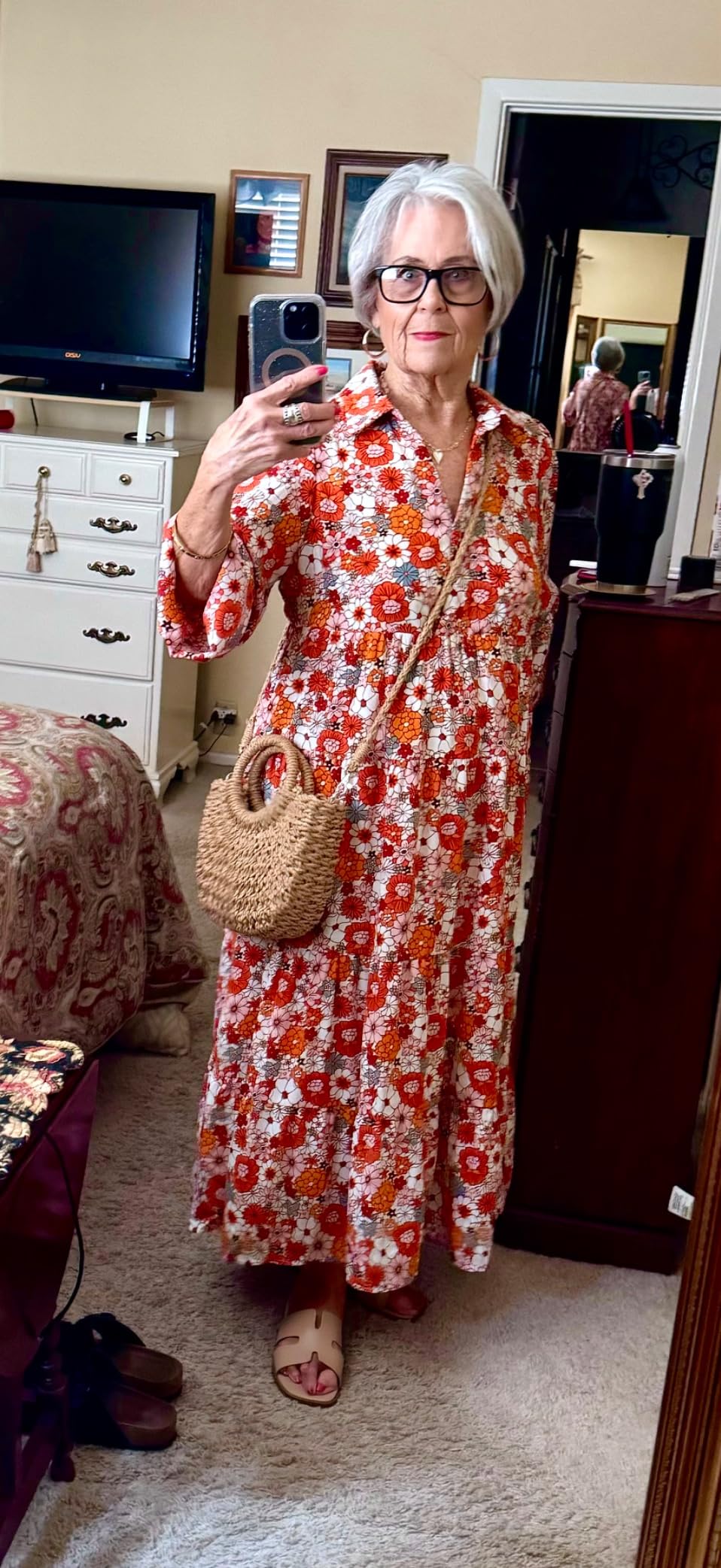 Oversized Casual V-neck Ruffle Bohemian Floral Dress With Pockets（Buy 2 Free Shipping）