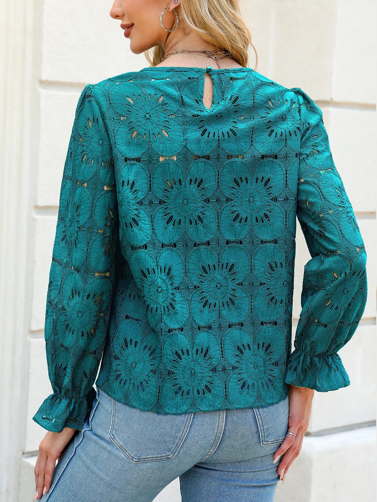 Women Eyelet Long Sleeve Tops