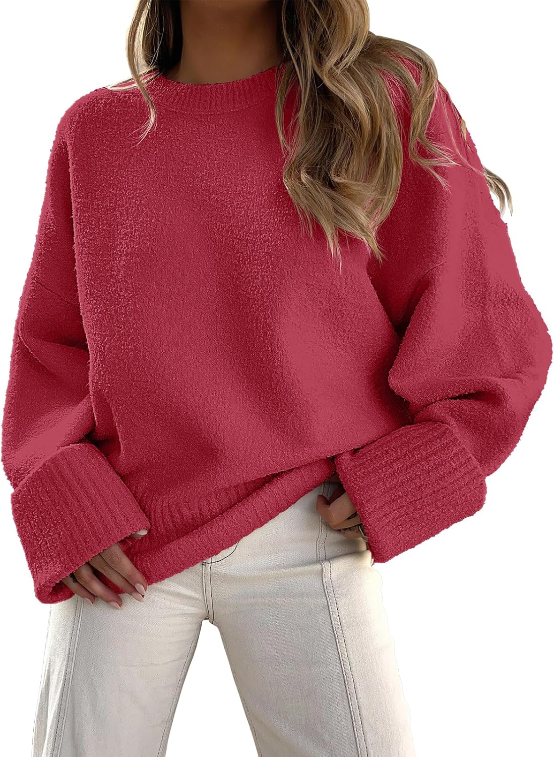 Women's Oversized Crewneck Long Sleeve Fuzzy Knit Casual Chunky Warm 2024 Fall Pullover Sweaters Top Trendy Outfits