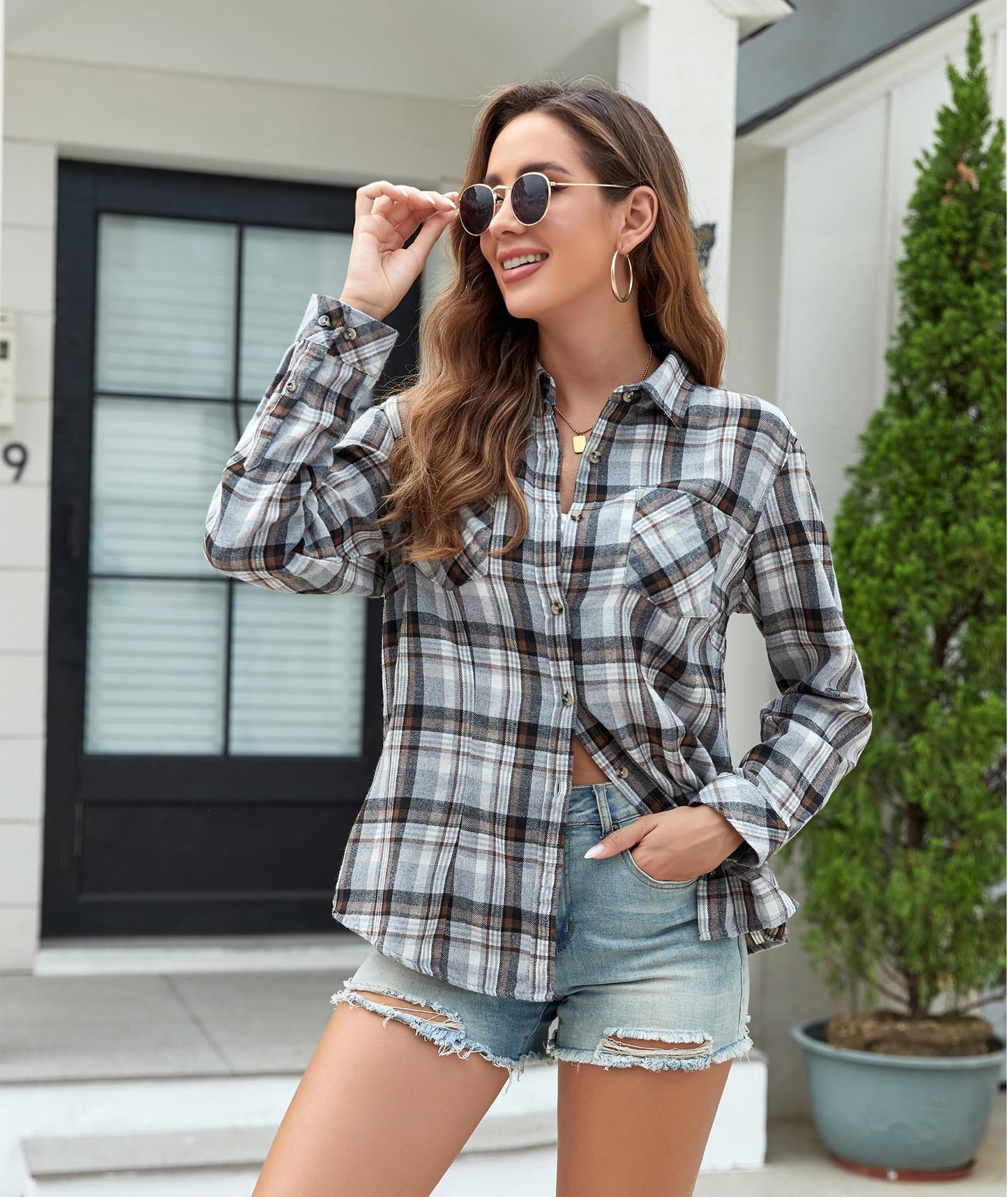 Flannel Shirts for Women Buffalo Plaid Shirts Oversized Long Sleeve