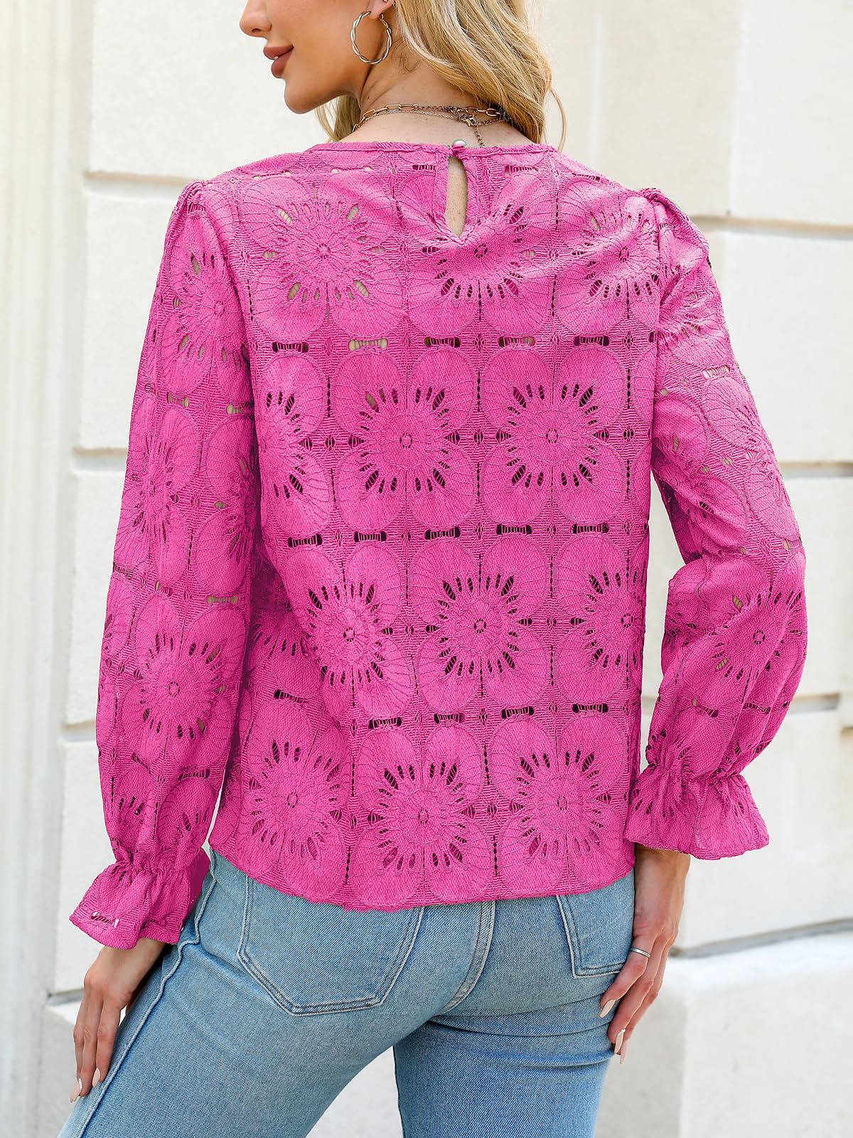 Women Eyelet Long Sleeve Tops