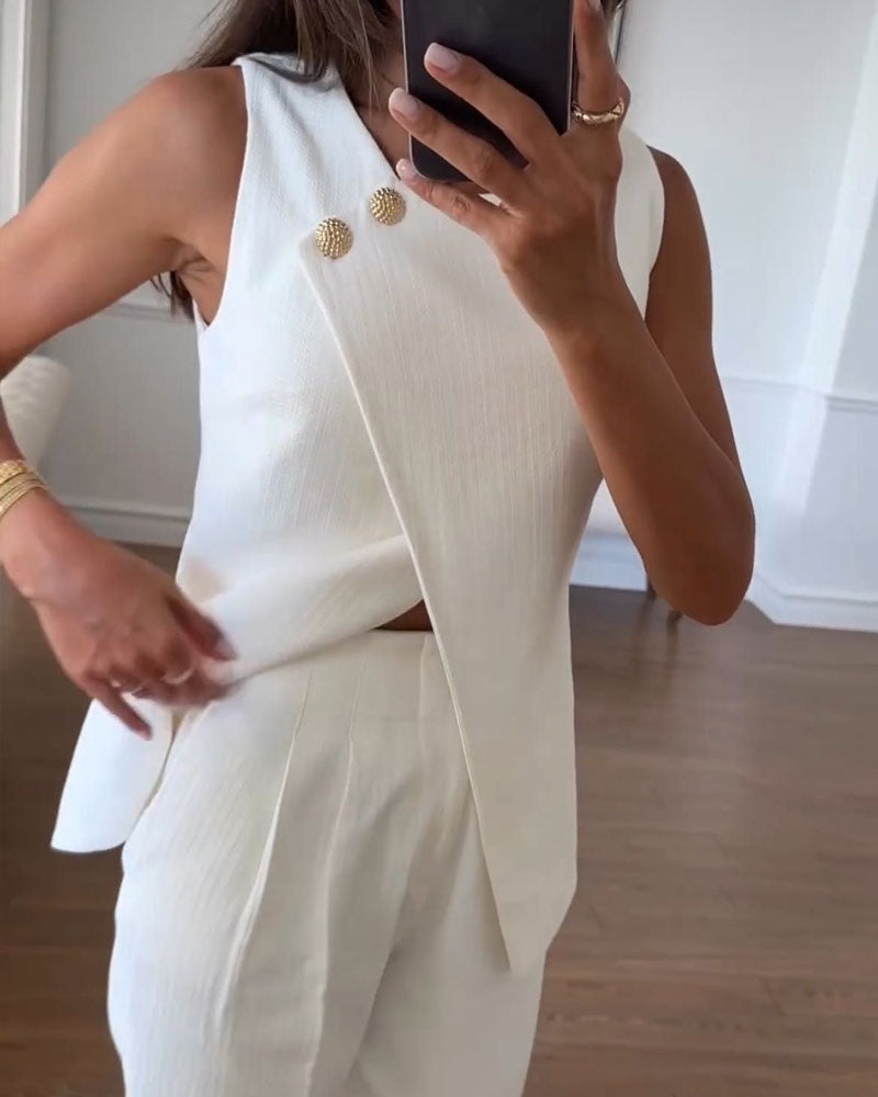 Fashion Commuter Irregular Vest & Pants Two-piece Set