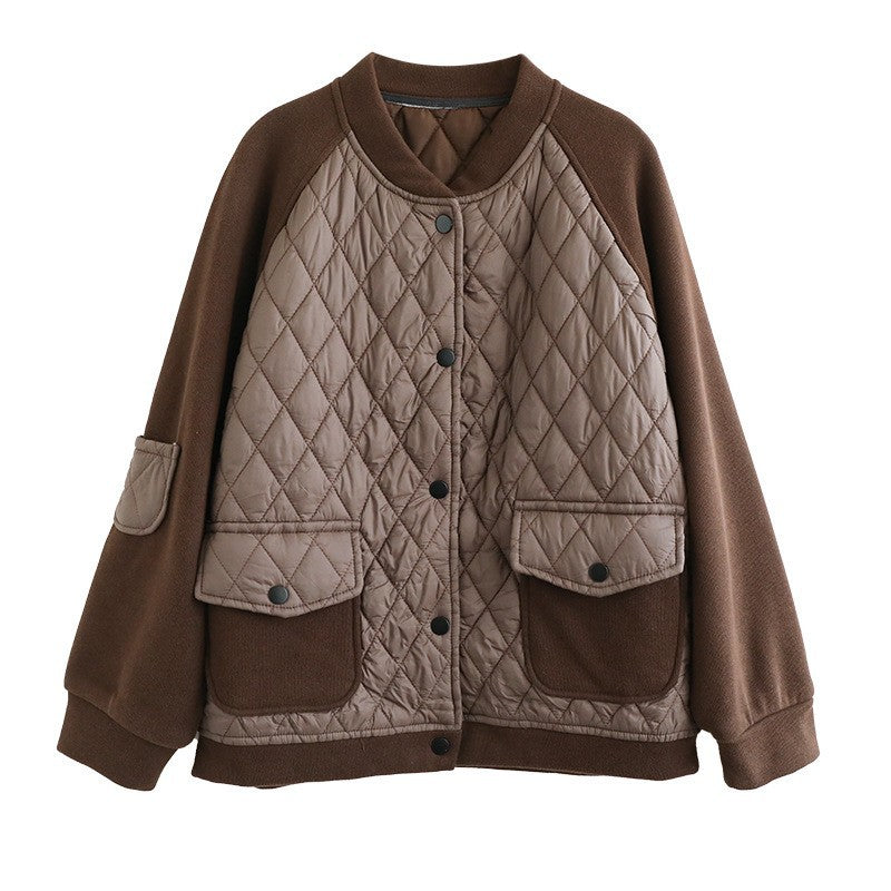 Literary Warm Splicing Round Neck Cotton Jacket