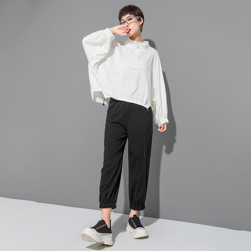 Casual Splicing Bat Sleeve Zipper T-shirt