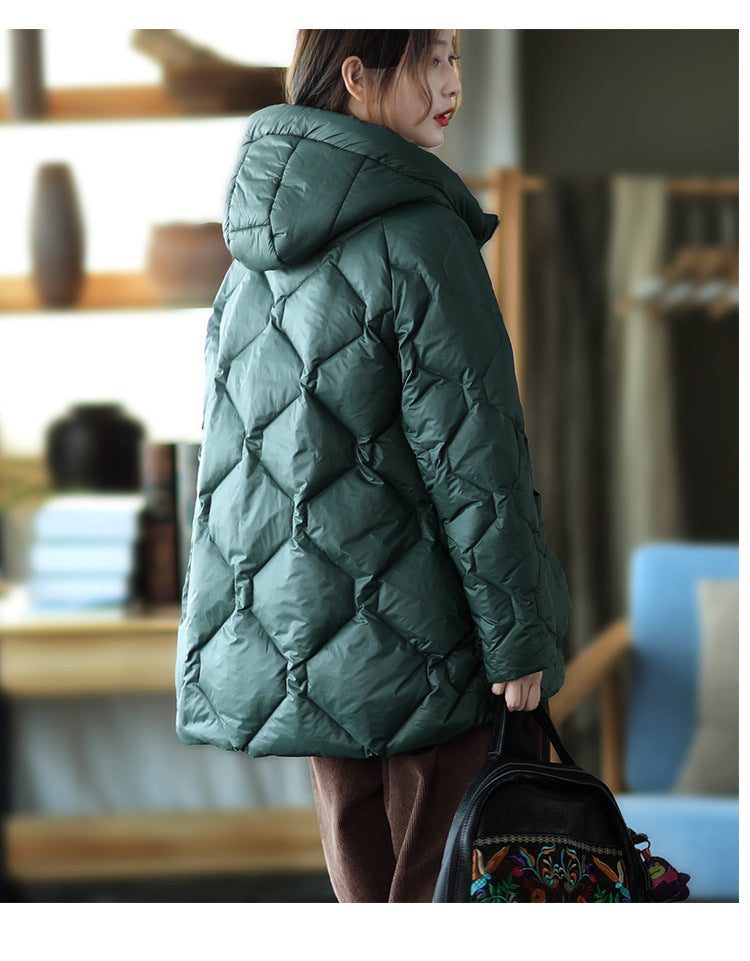 Loose Splicing Hooded Long Sleeve Thickened Down Jacket