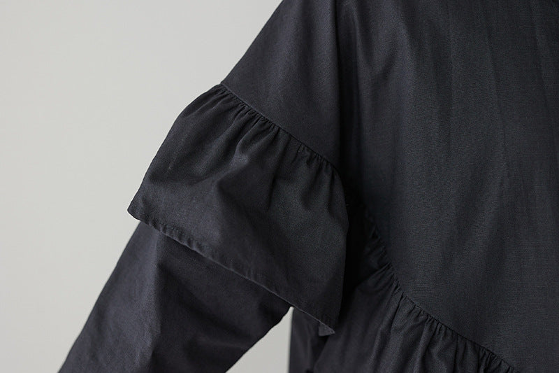 Literary Splicing Stand Collar Midi Dress