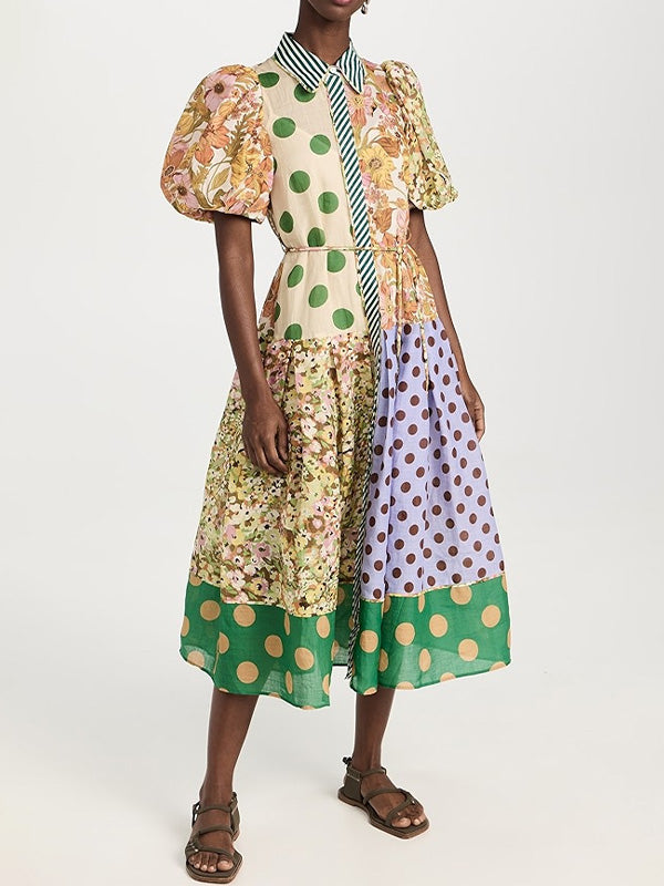 Stylish Print Puffy Sleeve Swing Dress