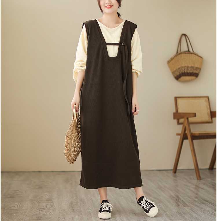 Casual Solid Color Blouse and Sleeveless Maxi Dress