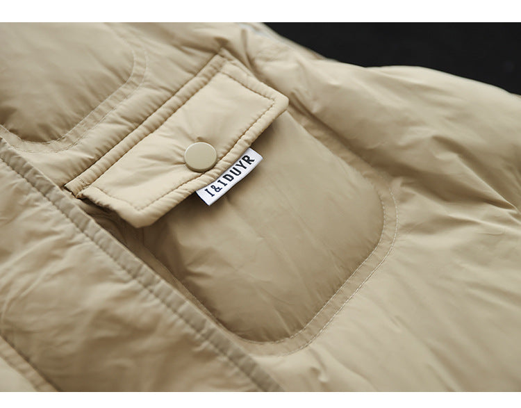 Literary Solid Color Stand Collar  Down Vest Coat