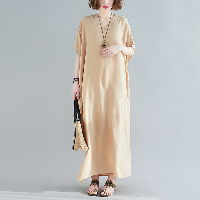 Loose Cotton Solid Color Maxi Dress
