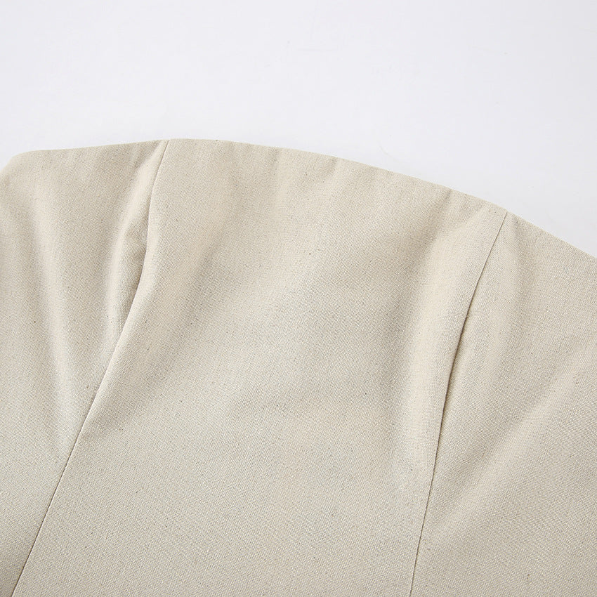 Vacation Cotton-Linen Solid Sheath Backless Maxi Dress