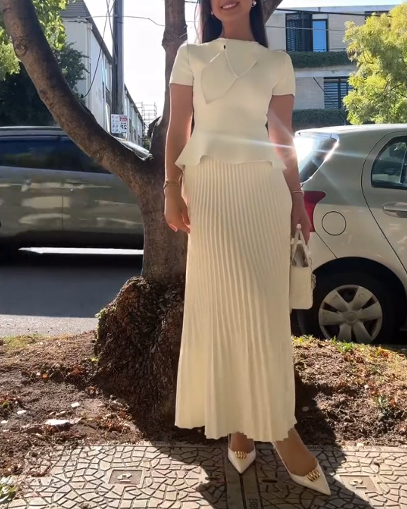 Elegant Lace-Up Top & Pleated Skirt Two-Piece Set