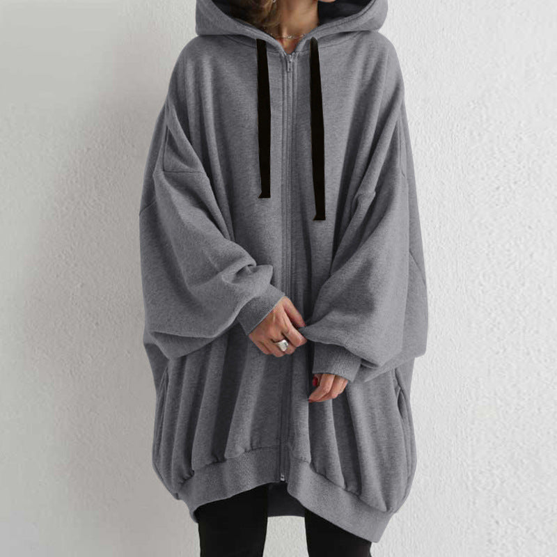 Casual Solid Color Zipper Hooded Sweatshirt