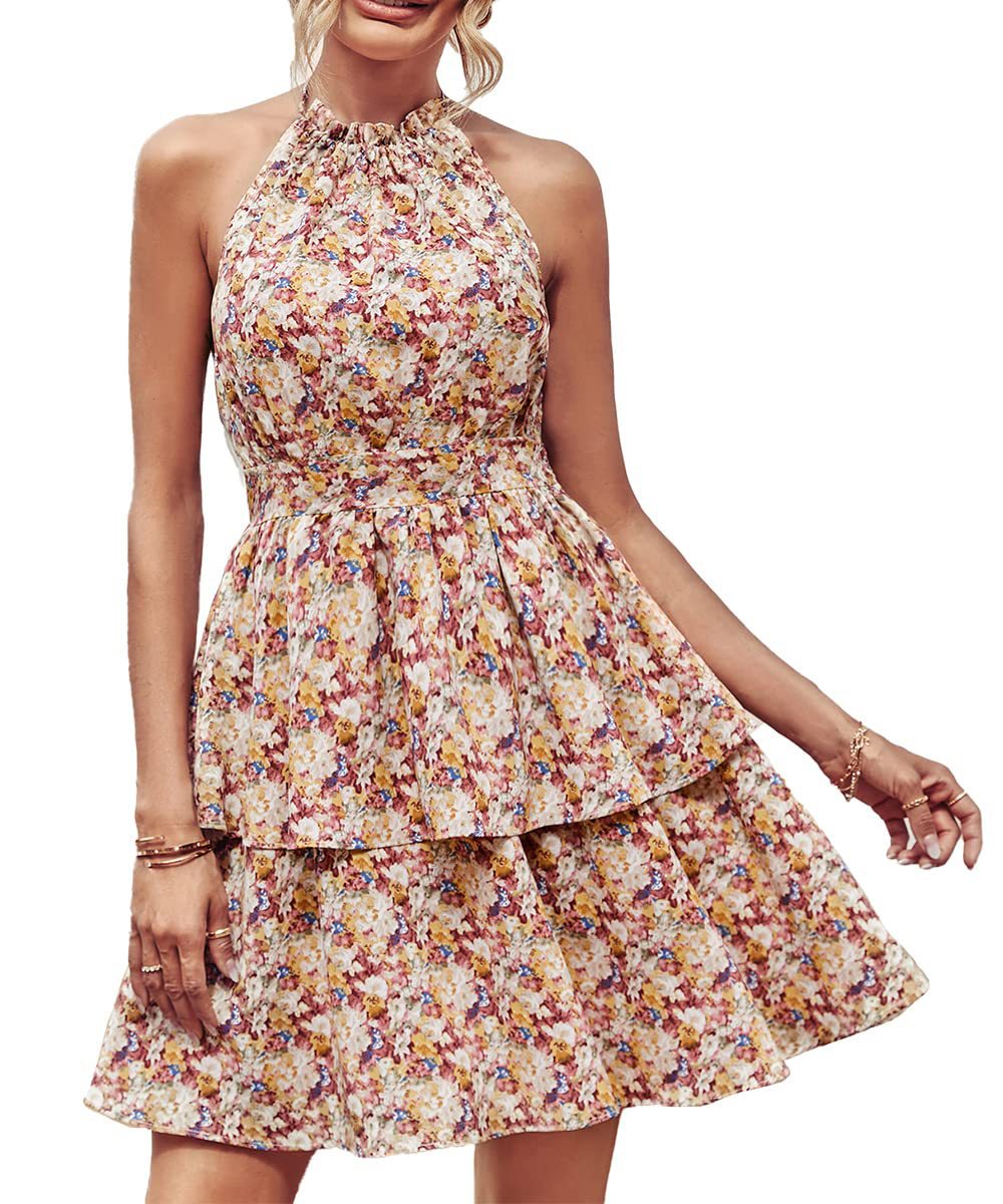 New hot selling hanging neck backless printed sleeveless dress for cross-border women's wear