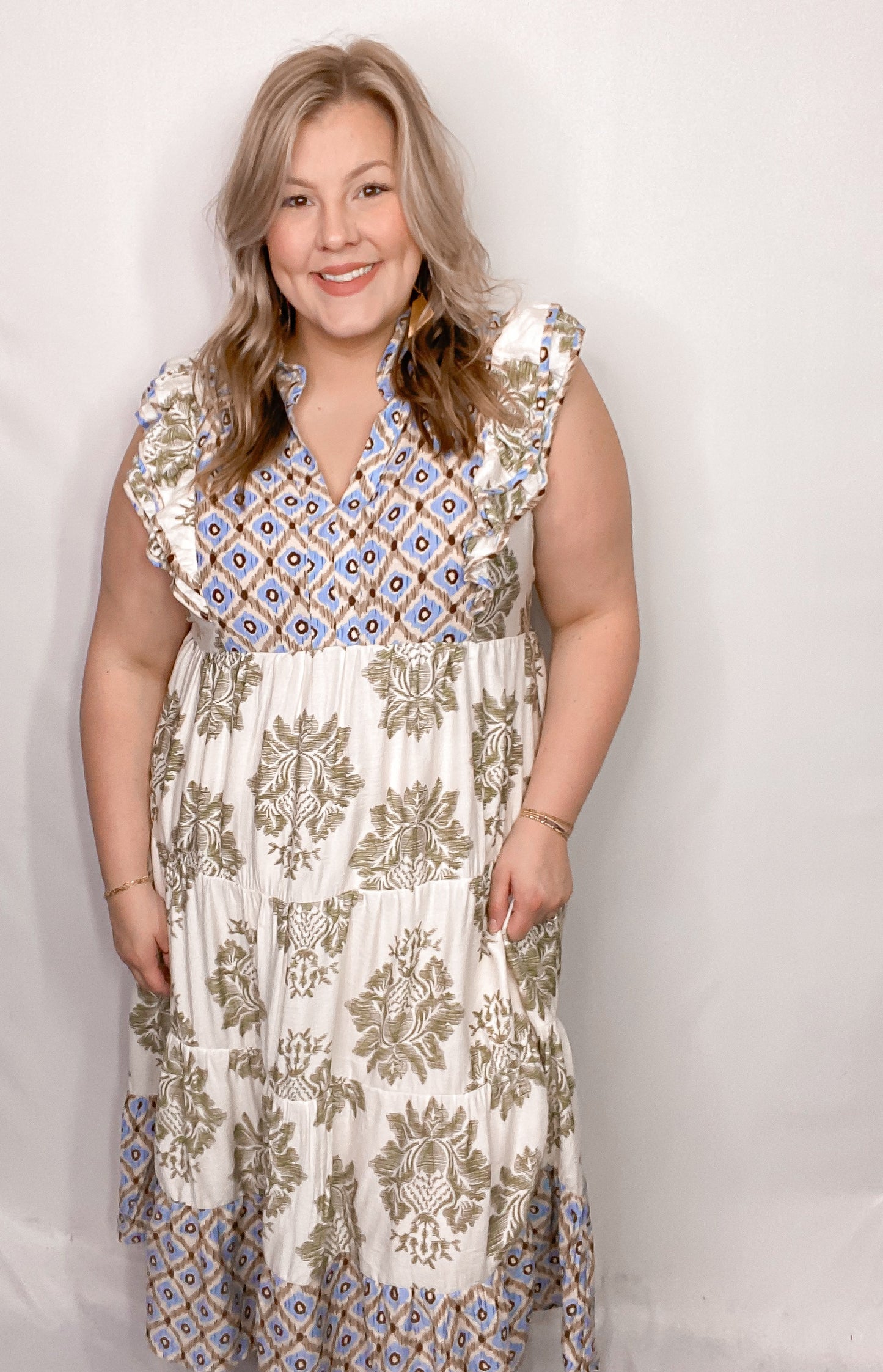 Casual Printed Ruffle Sleeve Dress (Buy 2 Free Shipping)