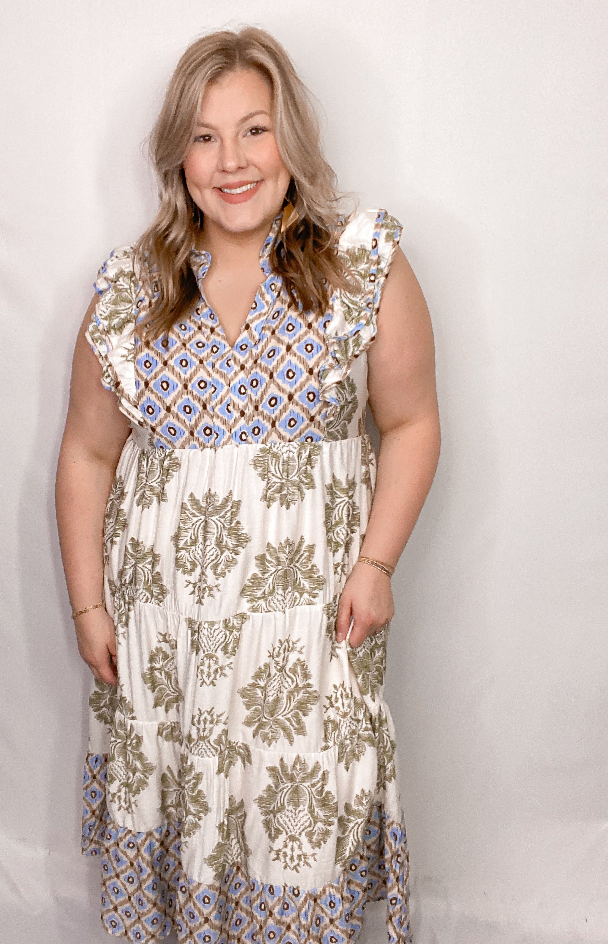 Casual Printed Ruffle Sleeve Dress (Buy 2 Free Shipping)