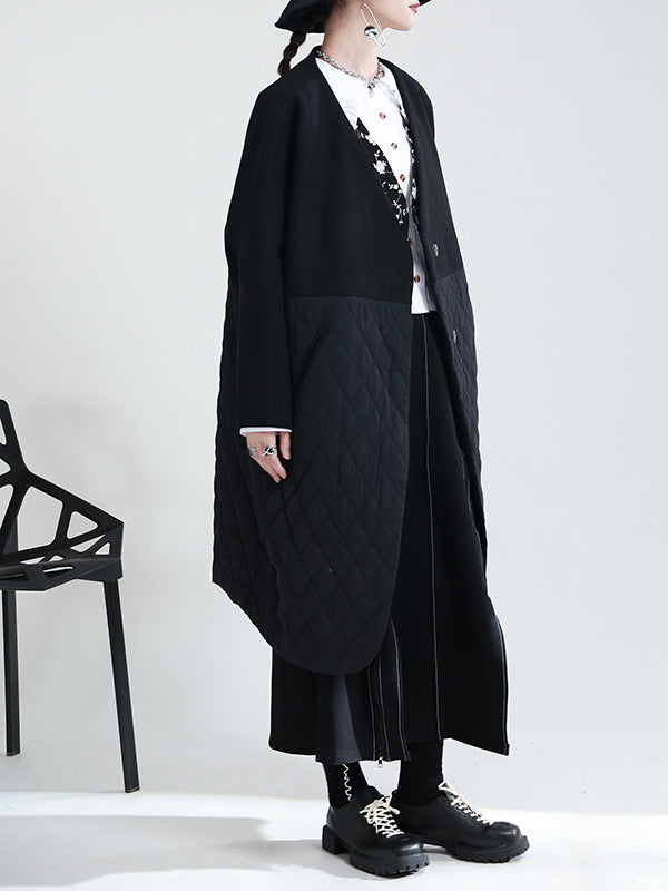 Niche Design Splicing V-Neck Cotton Coat