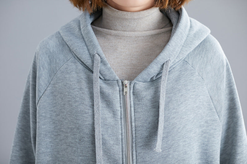 Casual Loose Solid Color Hooded Coat