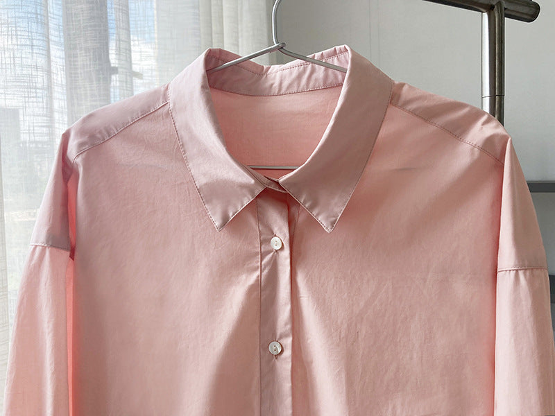 Simple Loose Solid Color Long Sleeve Shirt