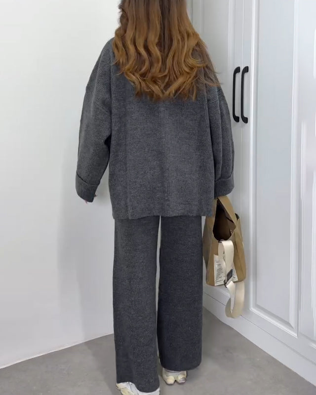 Casual Crewneck Sweater & Pants Two-piece Set