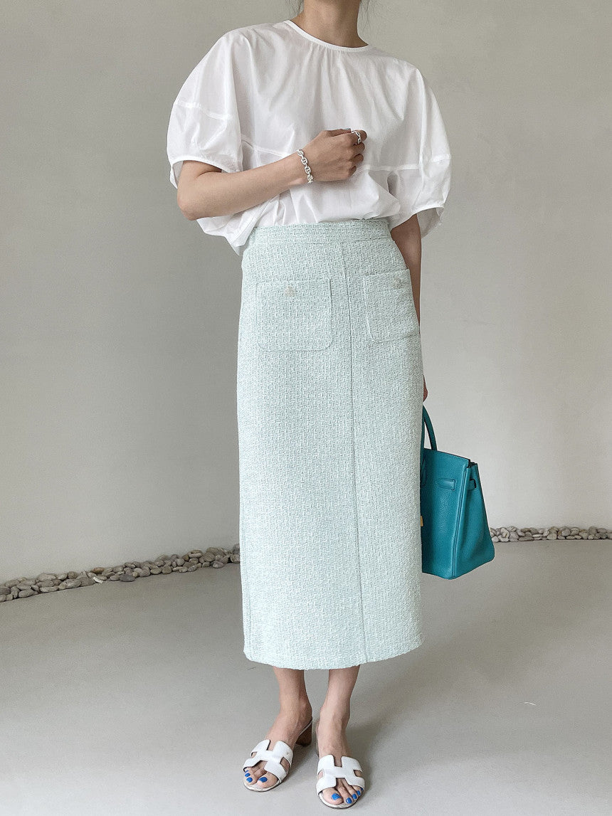 Elegant Round Neck Solid Color Loose Lantern Sleeve Shirt