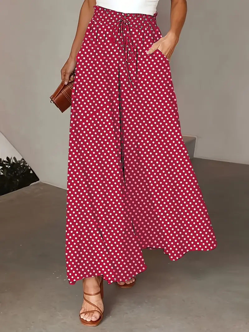 Bohemian Dot-Print Stopped-Waist Culottes