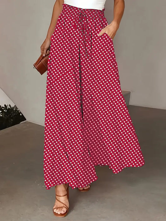 Bohemian Dot-Print Stopped-Waist Culottes