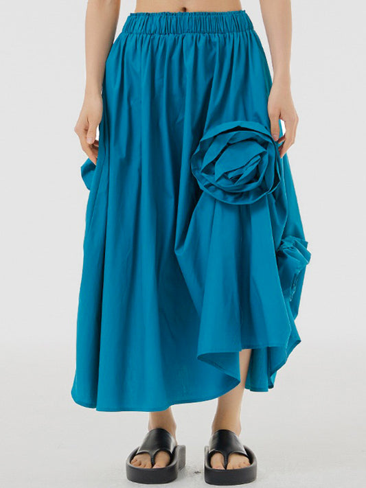 Loose Asymmetric Elasticity Solid Color Three-Dimensional Flower Skirts Bottoms