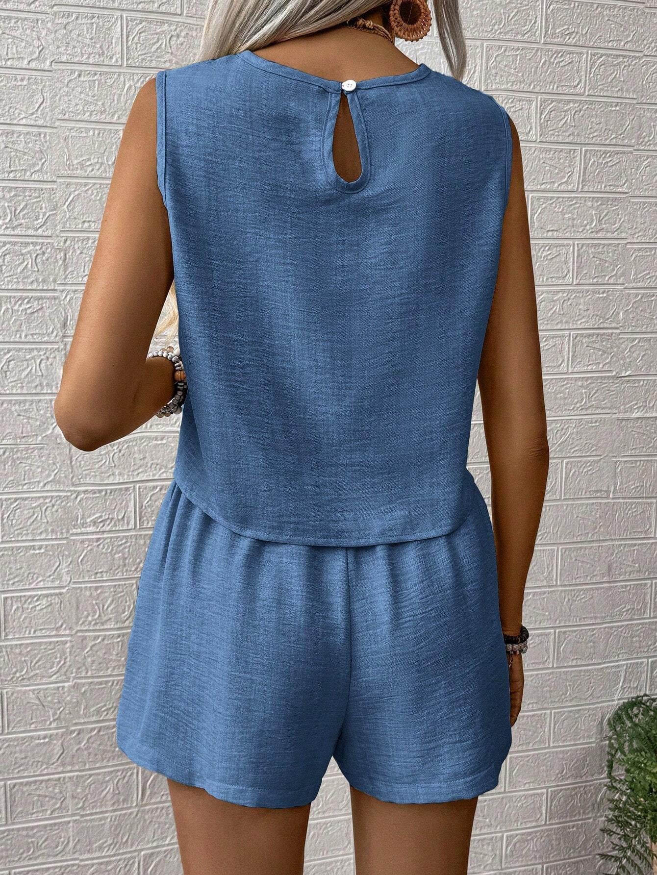 Casual Fashion Solid Color Sleeveless Vest Shorts Two-piece Set