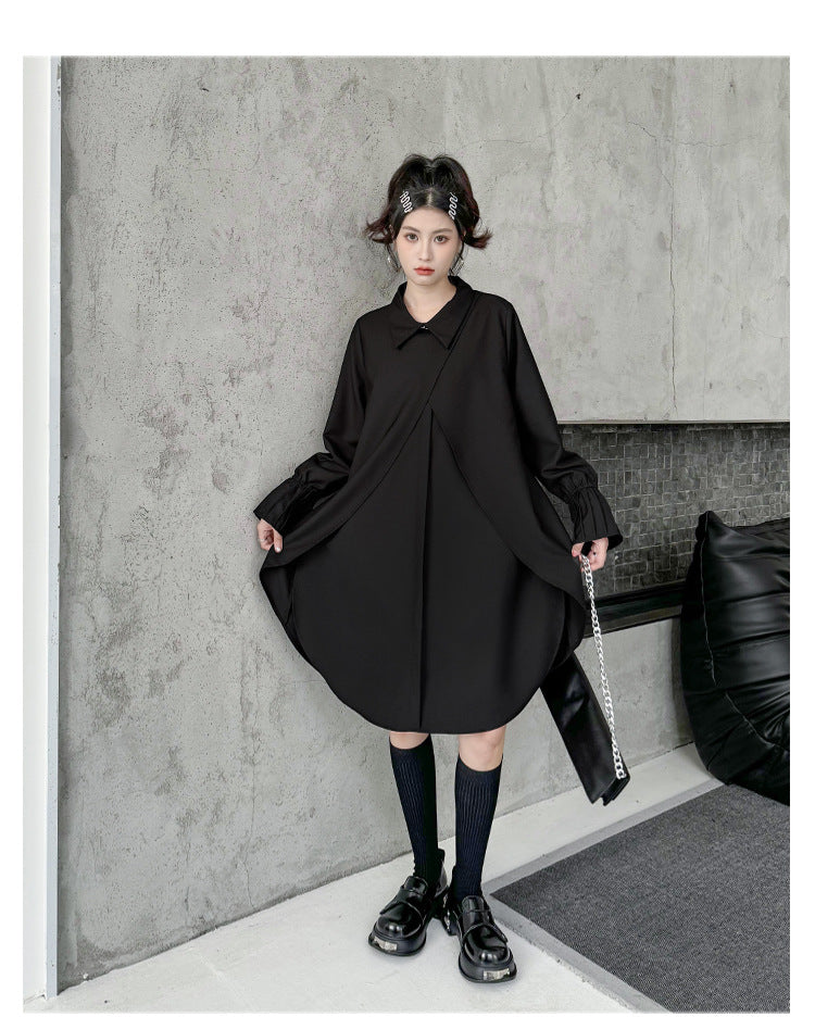 Street Style Fake Two Piece Button Long Sleeve Midi Dress