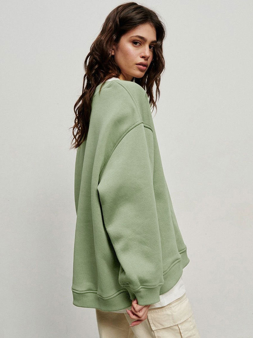 Round neck loose sweatshirt women's autumn winter Street solid color Oversize polar fleece pullover top