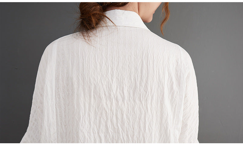 Loose Vertical Stripe Short Sleeve Shirt