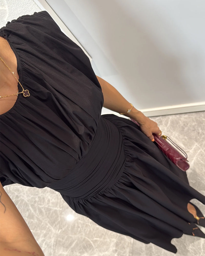 Fashion Solid Color Pleated Dress