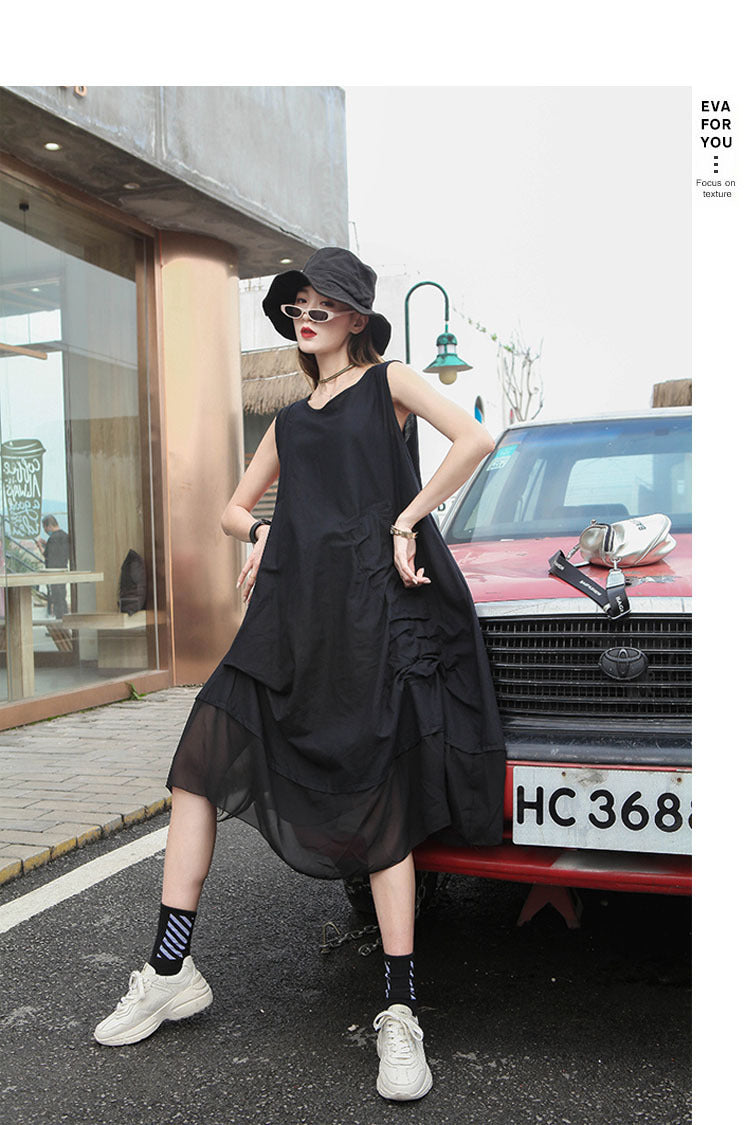 Vintage Patchwork Irregular Sleeveless A-Line Dress