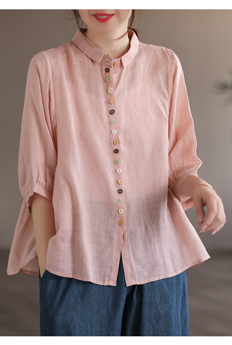 Literary Solid Color Lapel Bat Sleeve Shirt
