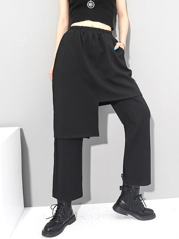 Original Creation Irregularity False Two Solid Color Casual Pants Bottoms