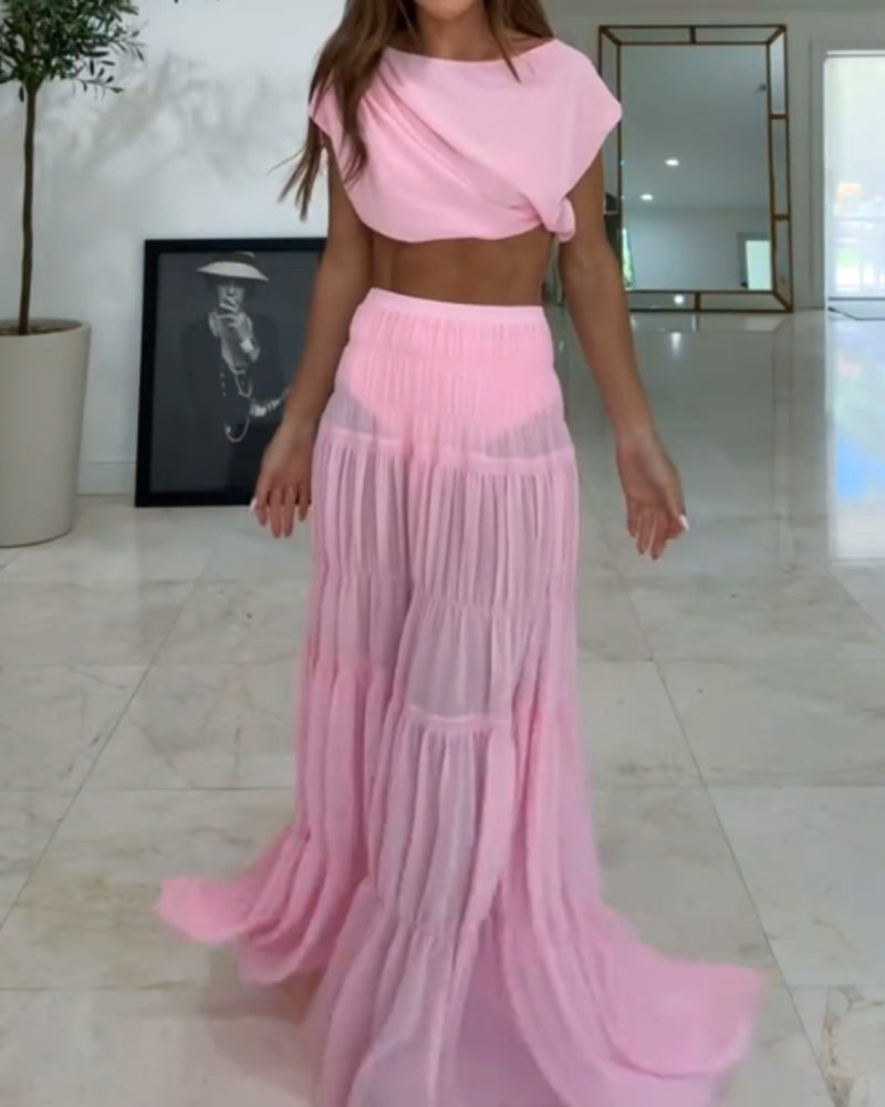 Two-Piece Holiday Crewneck Top & Skirt Set