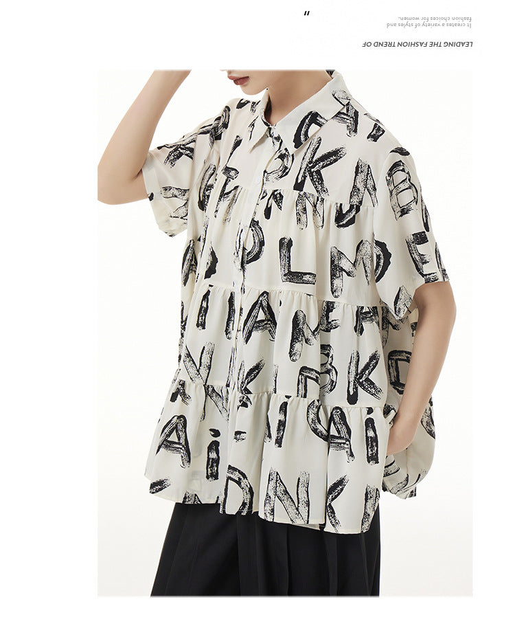 Casual Alphabet Print Short Sleeve Shirt