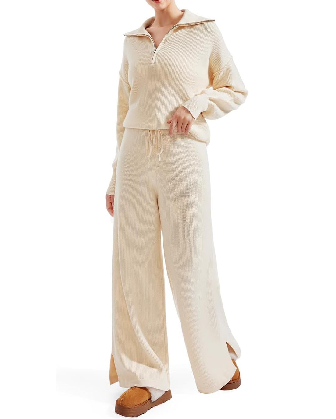 Oversized Quarter Zip Pullover Wide Leg Pants Two-Piece Set【Buy Two Free Shipping】
