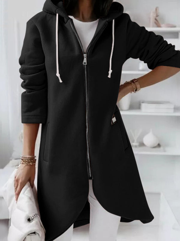 Simple Zipper Hooded Long Sleeve Outwear