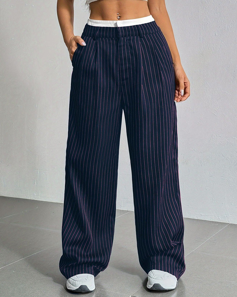 High-Waist Patchwork Striped Pants
