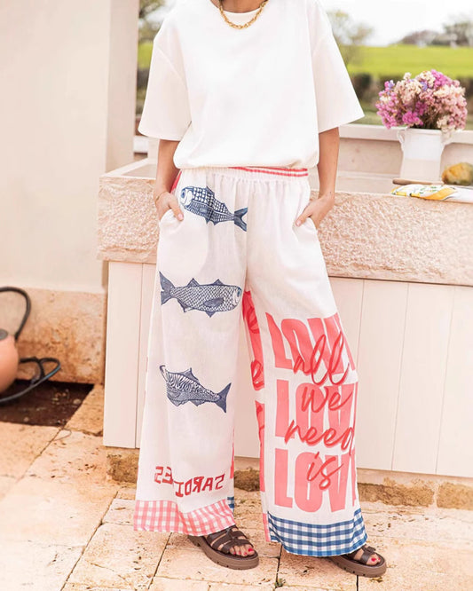 Casual Graffiti Print Straight Leg Pants