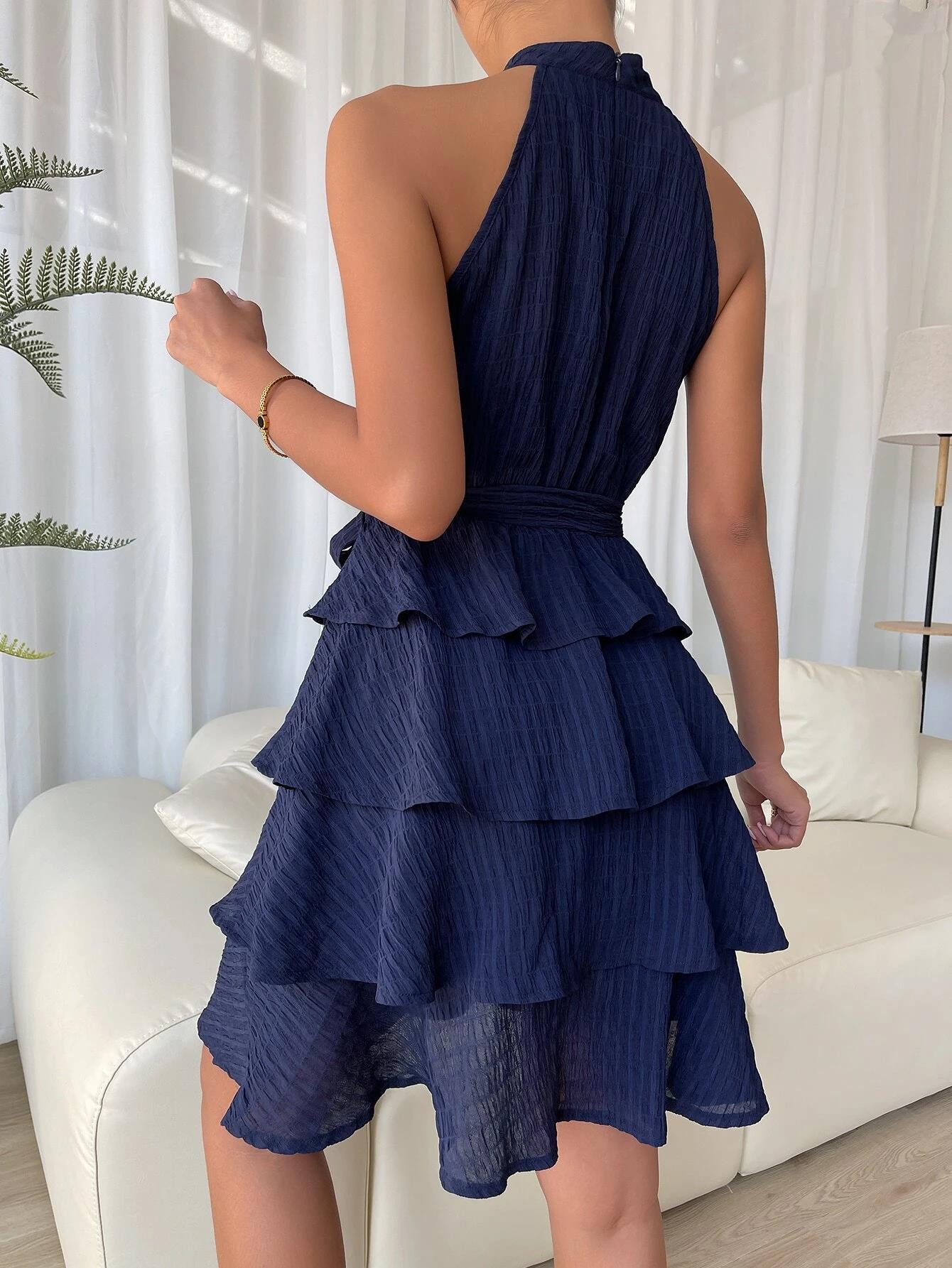 Elegant Hanging Neck Sleeveless Mini Dress