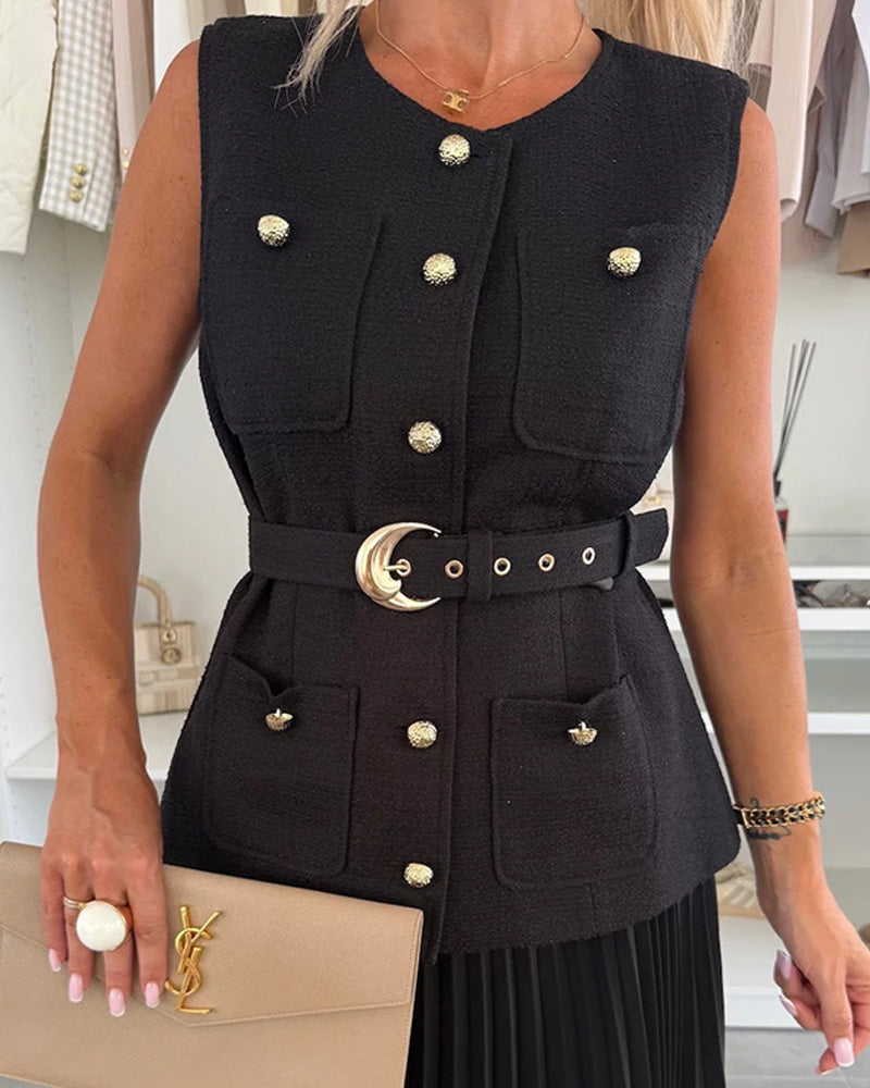 Small Chanel Vest Mesh Pleated Skirt Set