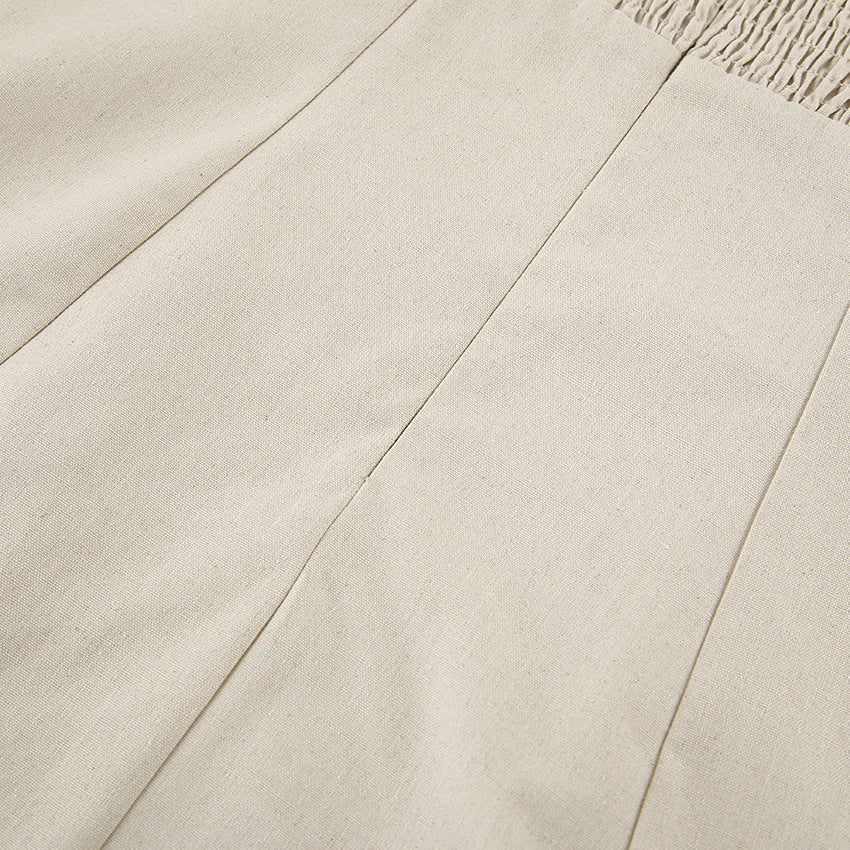 Vacation Cotton-Linen Solid Sheath Backless Maxi Dress