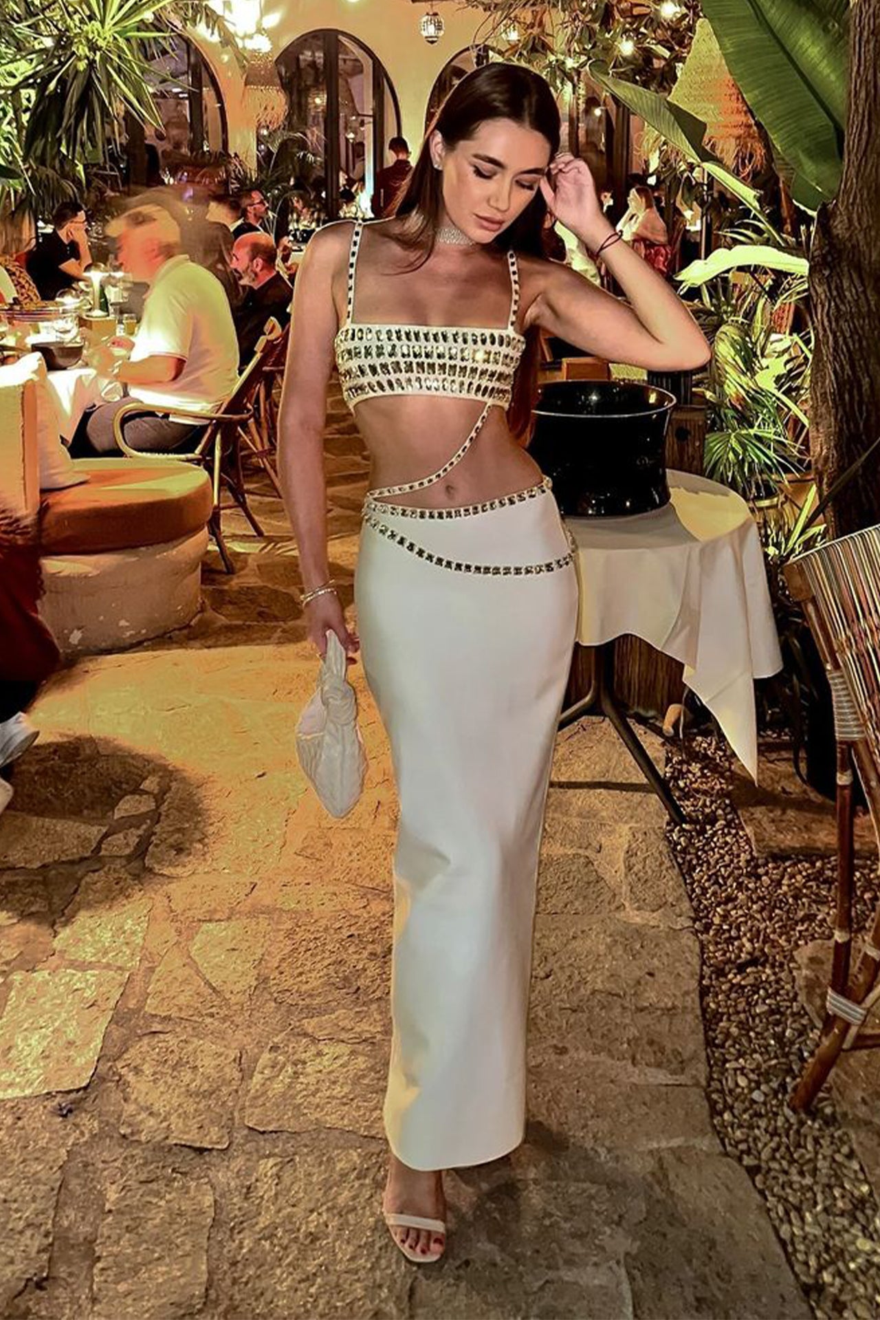 Memicitaa Beaded Crop Two Piece Set