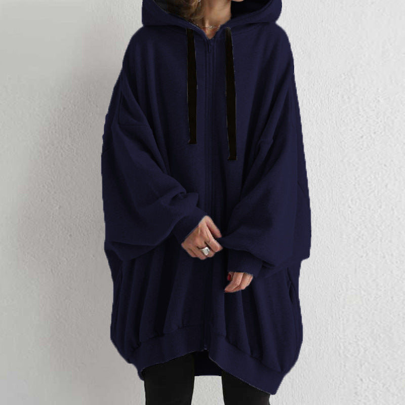 Casual Solid Color Zipper Hooded Sweatshirt