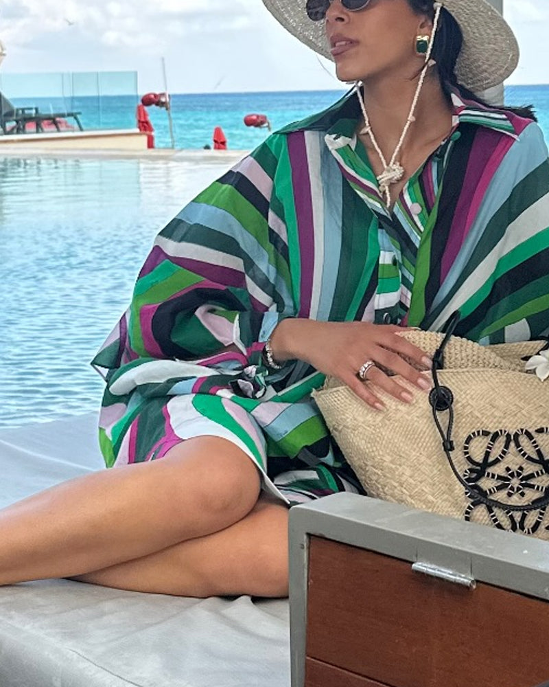 Fashion Holiday Lapel Printed Shirt Dress