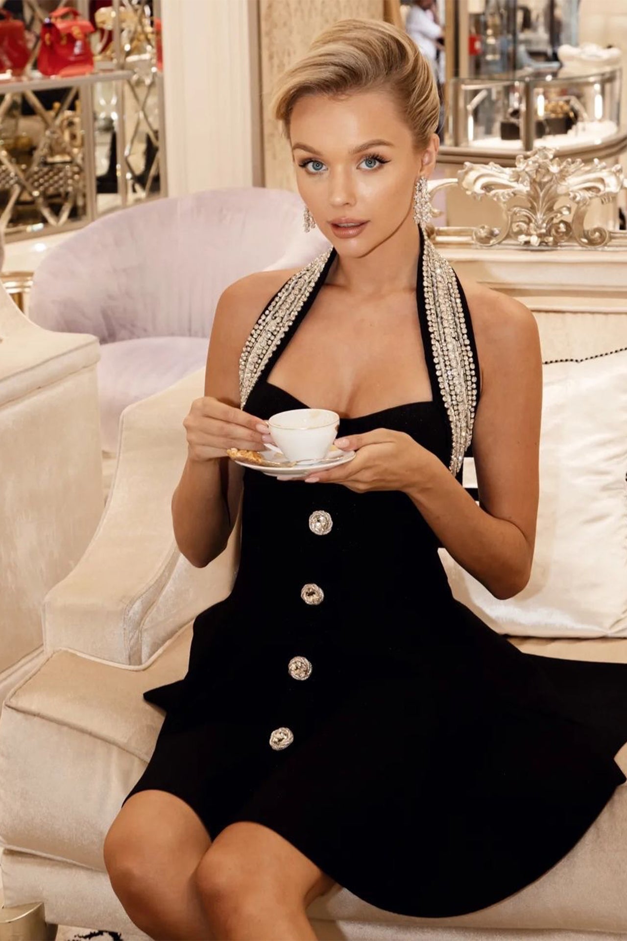 Beatrice Black A-Line Bandage Mini Dress