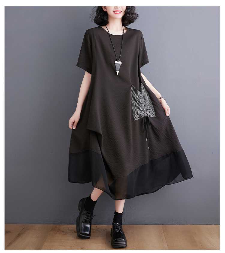 Vintage Literary Irregular Short Sleeve Midi Dress